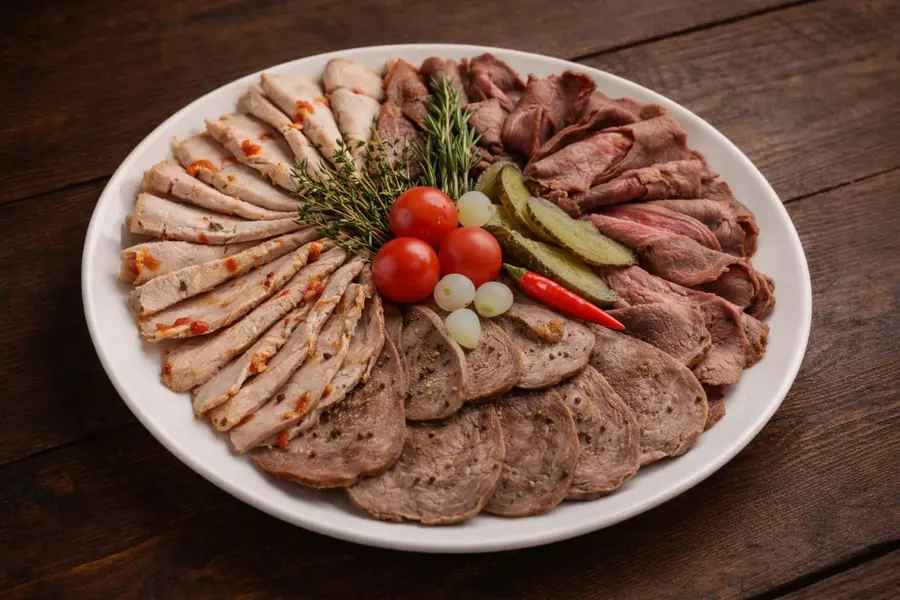 Мясное ассорти (буженина по старорусски, ростбиф, говяжий язык по-аргентински)
